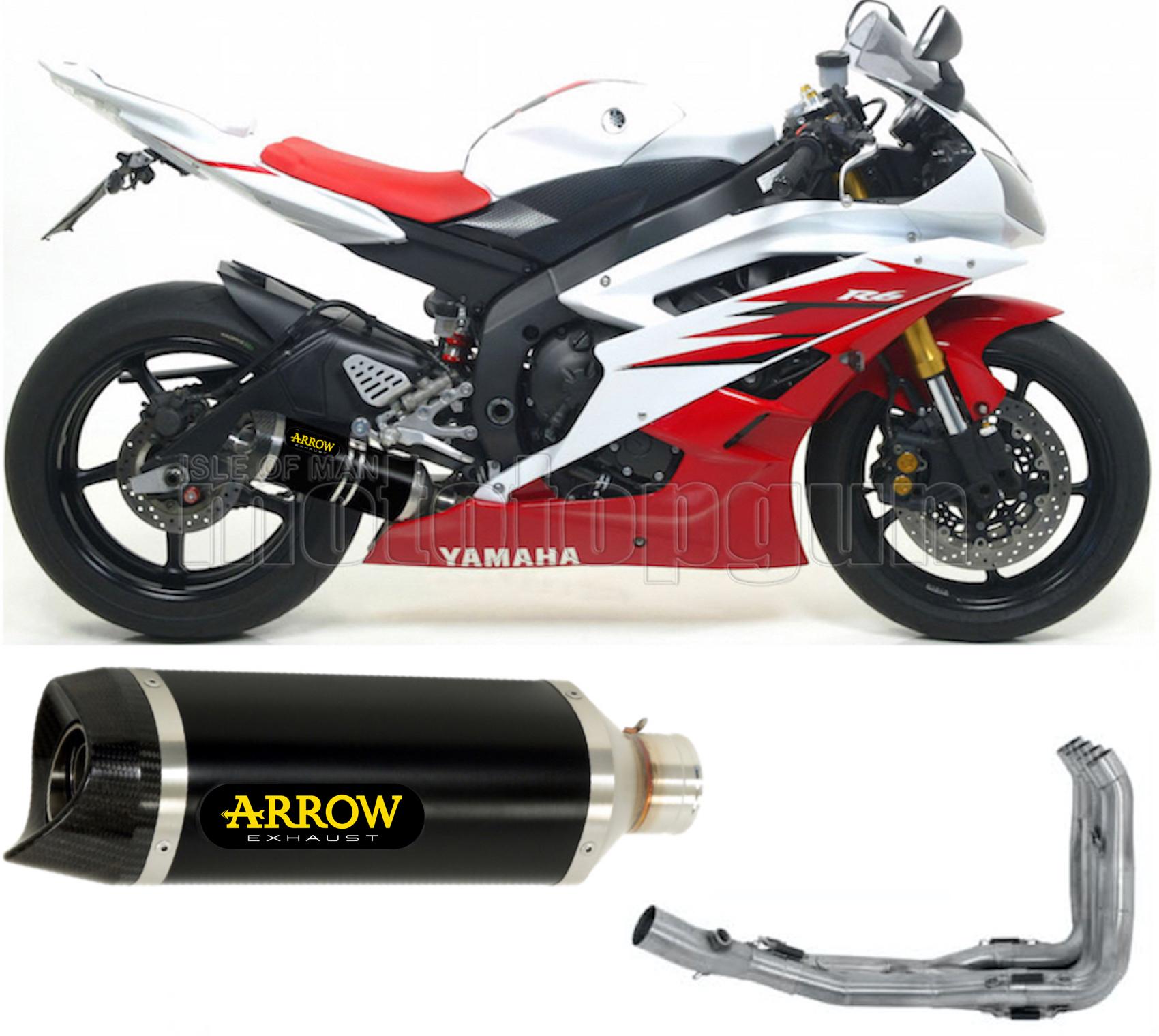 SCARICO COMPLETO OMOLOGATO OPEN CORTO ARROW THUNDER IN ALLUMINIO NERO CON FONDELLO IN CARBY COMPATIBILE CON YAMAHA YZF 600 R6 08/11
