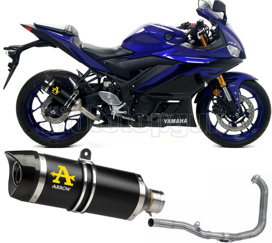 SCARICO OMOLOGATO CATALIZZATO ARROW THUNDER IN ALLUMINIO NERO CON FONDELLO IN CARBY COMPATIBILE CON YAMAHA YZF R3 21/23