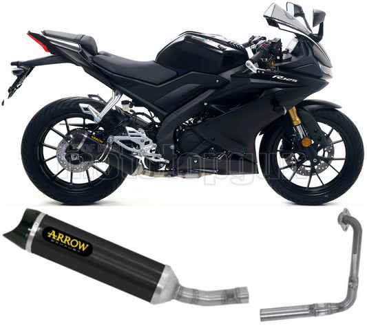 COLLETTORE OPEN ARROW THUNDER IN ALLUMINIO NERO CON FONDELLO IN CARBY COMPATIBILE CON YAMAHA YZF R125 R-125 19/20