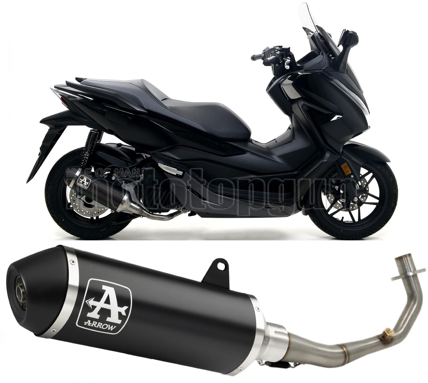 COLLETTORE ARROW URBAN IN ALLUMINIO NERO CON FONDELLO IN INOX NERO COMPATIBILE CON HONDA FORZA 125 17/20
