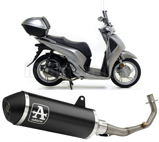 RACCORDO CATALIZZATO ARROW URBAN IN ALLUMINIO NERO CON FONDELLO IN INOX NERO COMPATIBILE CON HONDA SH 150 I 17/19