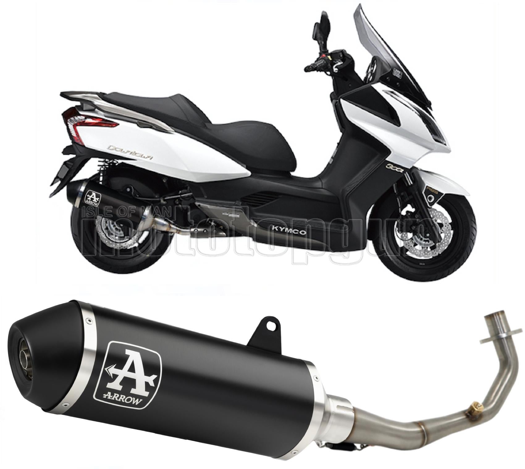 COLLETTORE ARROW URBAN IN ALLUMINIO NERO CON FONDELLO IN INOX NERO COMPATIBILE CON KYMCO DOWNTOWN 300 09/16