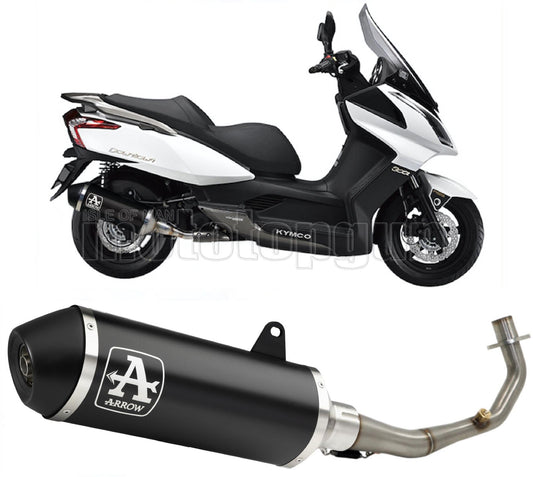 COLLETTORE ARROW URBAN IN ALLUMINIO NERO CON FONDELLO IN INOX NERO COMPATIBILE CON KYMCO DOWNTOWN 300 09/16