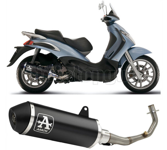 SCARICO OMOLOGATO ARROW URBAN IN ALLUMINIO NERO CON FONDELLO IN INOX NERO COMPATIBILE CON PIAGGIO BEVERLY 400 06/10