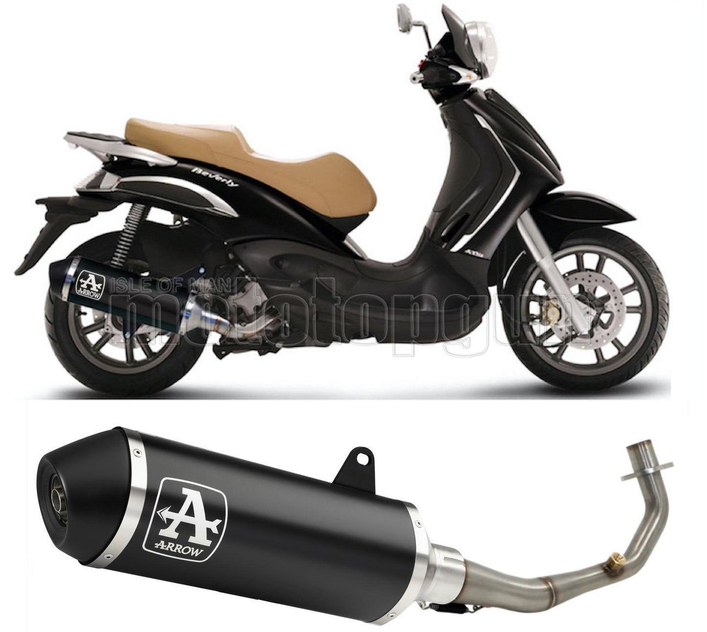SCARICO OMOLOGATO ARROW URBAN IN ALLUMINIO NERO CON FONDELLO IN INOX NERO COMPATIBILE CON PIAGGIO BEVERLY 500 CRUISER 07/12