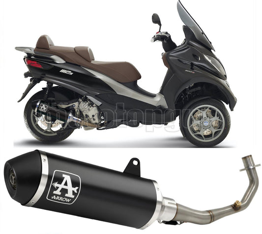 SCARICO OMOLOGATO ARROW URBAN IN ALLUMINIO NERO CON FONDELLO IN INOX NERO COMPATIBILE CON PIAGGIO MP3 500 LT 14/16