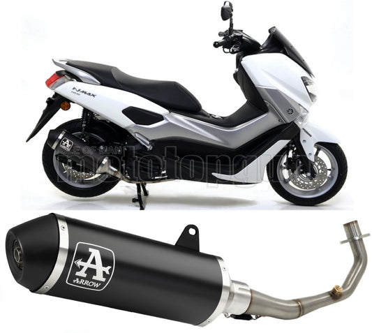 RACCORDO OPEN ARROW URBAN IN ALLUMINIO NERO CON FONDELLO IN INOX NERO COMPATIBILE CON YAMAHA NMAX N-MAX 125 17/20