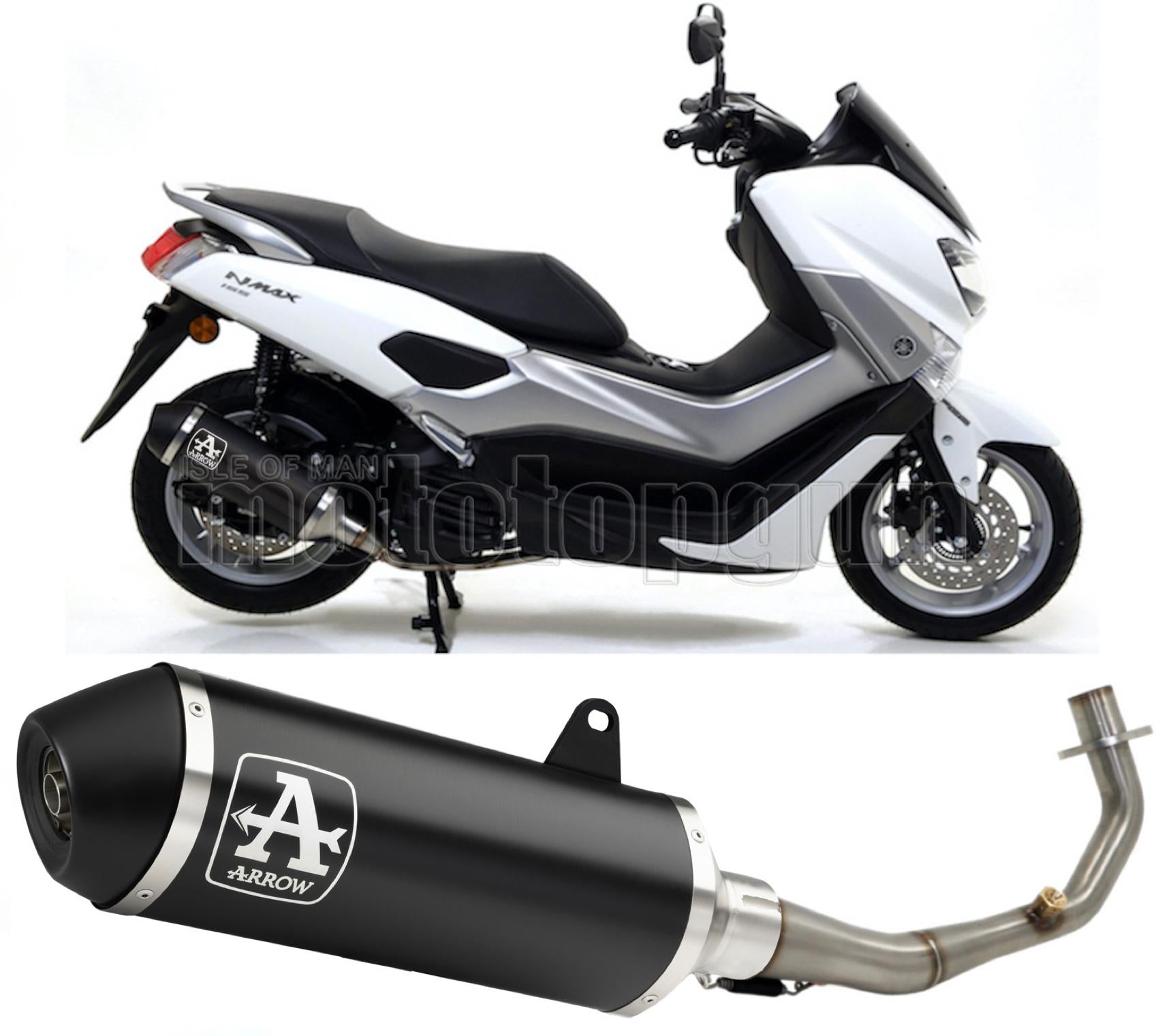 RACCORDO OPEN ARROW URBAN IN ALLUMINIO NERO CON FONDELLO IN INOX NERO COMPATIBILE CON YAMAHA NMAX N-MAX 155 17/20