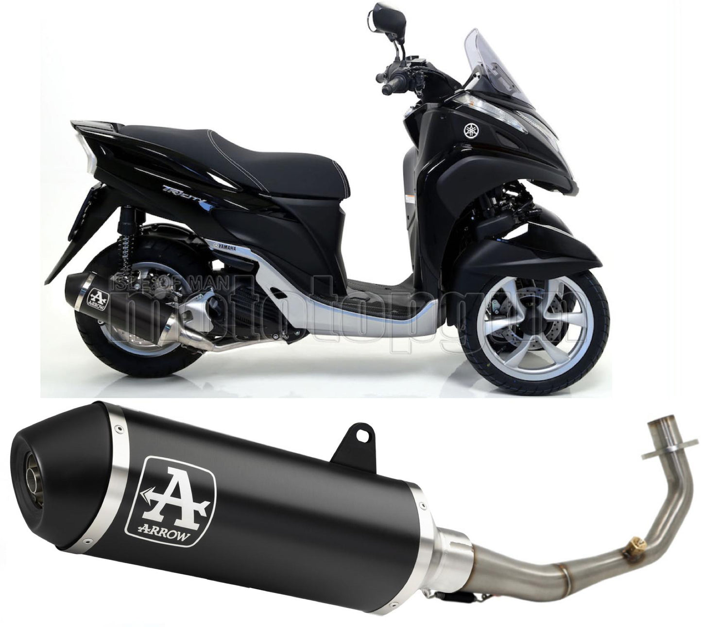 RACCORDO OPEN ARROW URBAN IN ALLUMINIO NERO CON FONDELLO IN INOX NERO COMPATIBILE CON YAMAHA TRICITY 125 17/20