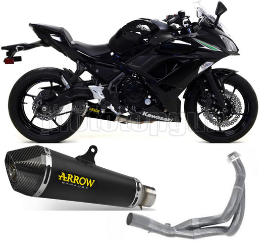 SCARICO OMOLOGATO CATALIZZATO ARROW X-KONE IN NICHROM NERO CON FONDELLO IN CARBY COMPATIBILE CON KAWASAKI NINJA 650 17/20