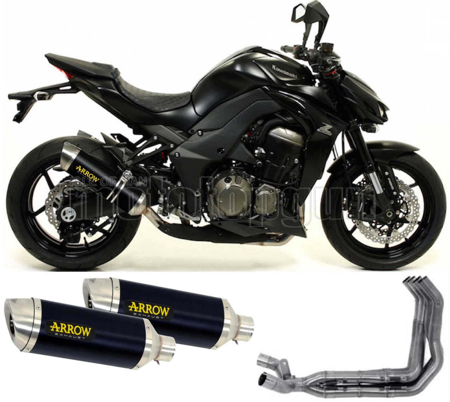 SCARICO COMPLETO OMOLOGATO OPEN ARROW THUNDER IN ALLUMINIO NERO CON FONDELLO IN INOX COMPATIBILE CON KAWASAKI Z1000 Z-1000 14/16
