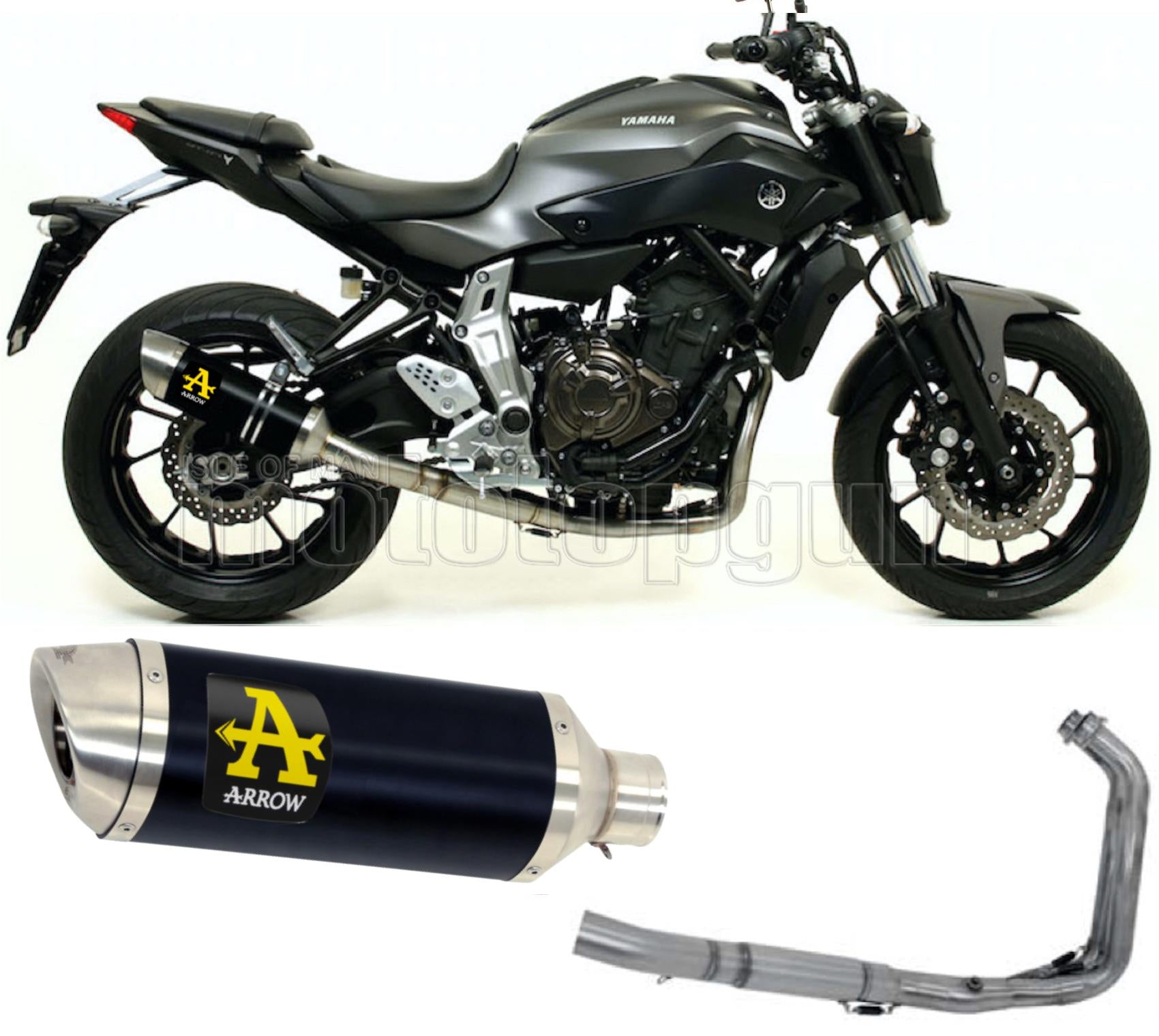 SCARICO COMPLETO OMOLOGATO OPEN ARROW THUNDER IN ALLUMINIO NERO CON FONDELLO IN INOX COMPATIBILE CON YAMAHA MT07 MT-07 14/20