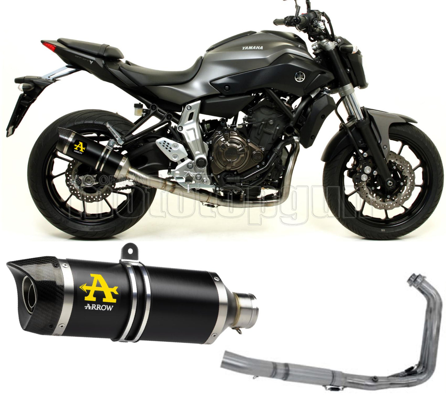 SCARICO COMPLETO OMOLOGATO OPEN ARROW THUNDER IN ALLUMINIO NERO CON FONDELLO IN CARBY COMPATIBILE CON YAMAHA MT07 MT-07 14/20