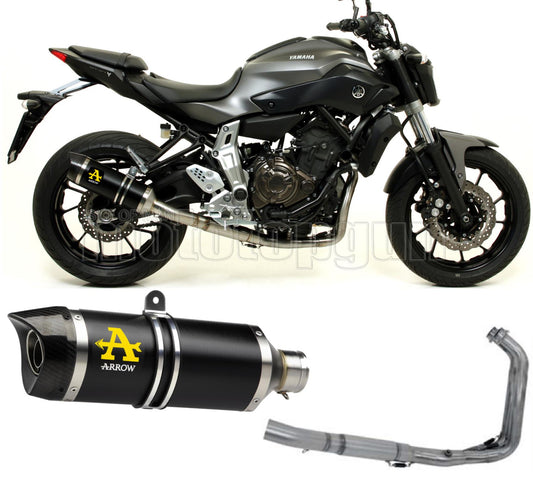 SCARICO COMPLETO OMOLOGATO OPEN ARROW THUNDER IN ALLUMINIO NERO CON FONDELLO IN CARBY COMPATIBILE CON YAMAHA MT07 MT-07 14/20