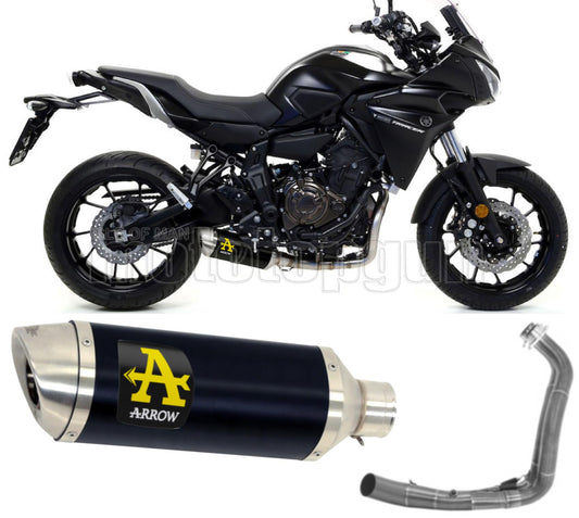 SCARICO COMPLETO OMOLOGATO OPEN ARROW THUNDER IN ALLUMINIO NERO CON FONDELLO IN INOX COMPATIBILE CON YAMAHA TRACER 700 16/19