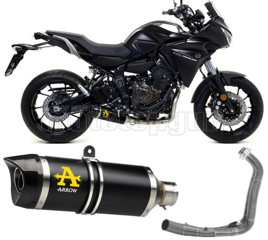 SCARICO COMPLETO OMOLOGATO OPEN ARROW THUNDER IN ALLUMINIO NERO CON FONDELLO IN CARBY COMPATIBILE CON YAMAHA TRACER 700 2020