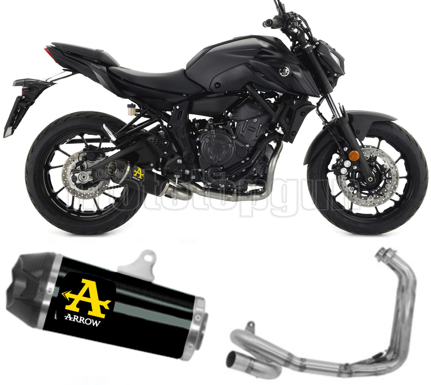 SCARICO OMOLOGATO OPEN ARROW WORKS IN NICHROM NERO CON FONDELLO IN CARBY COMPATIBILE CON YAMAHA MT07 MT-07 21/23