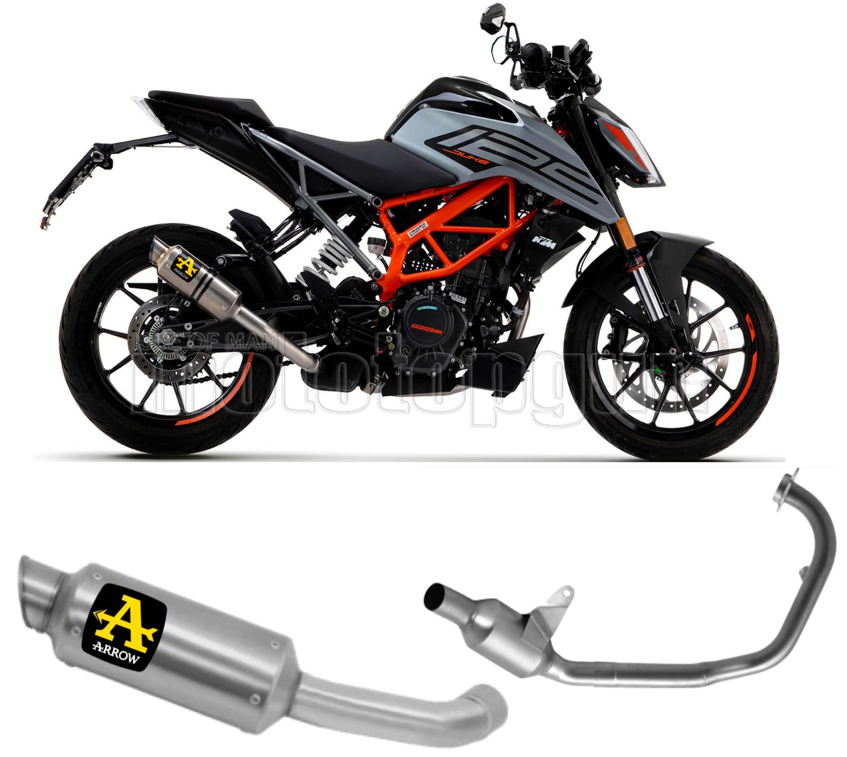 SCARICO OMOLOGATO OPEN ARROW GP2 GP-2 IN TITANIO CON FONDELLO IN INOX COMPATIBILE CON KTM DUKE 125 21/23