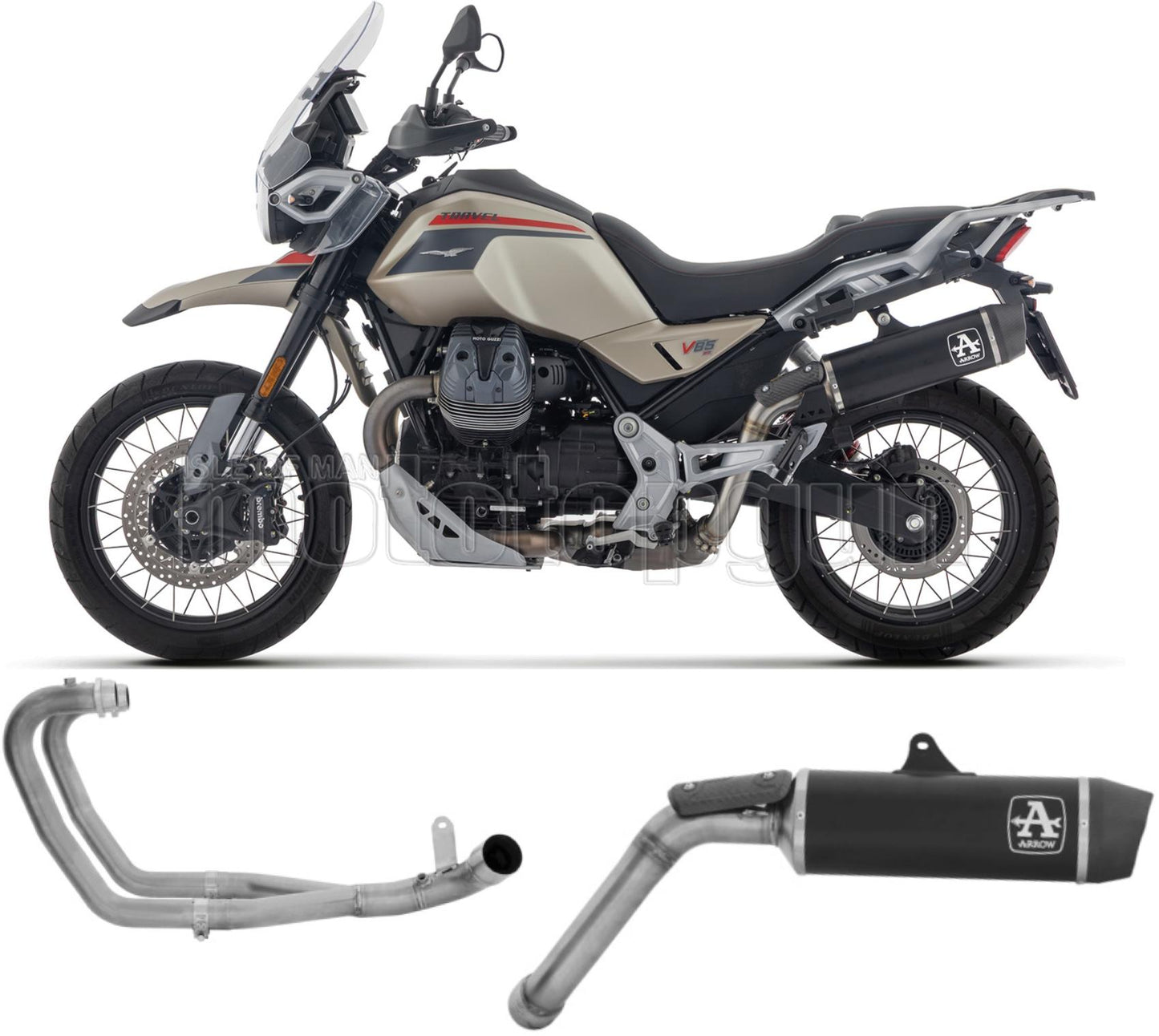 ARROW SCARICO COMPLETO OMOLOGATO OPEN INDY-RACE EVO ALLUMINIO NERO FONDELLO CARBY COMPATIBILE CON MOTO GUZZI V85 TT 2025