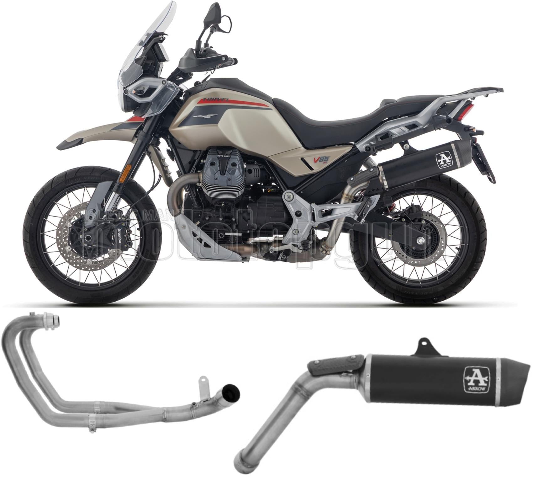 ARROW SCARICO COMPLETO OMOLOGATO OPEN INDY-RACE EVO ALLUMINIO NERO FONDELLO CARBY COMPATIBILE CON MOTO GUZZI V85 TT 2025