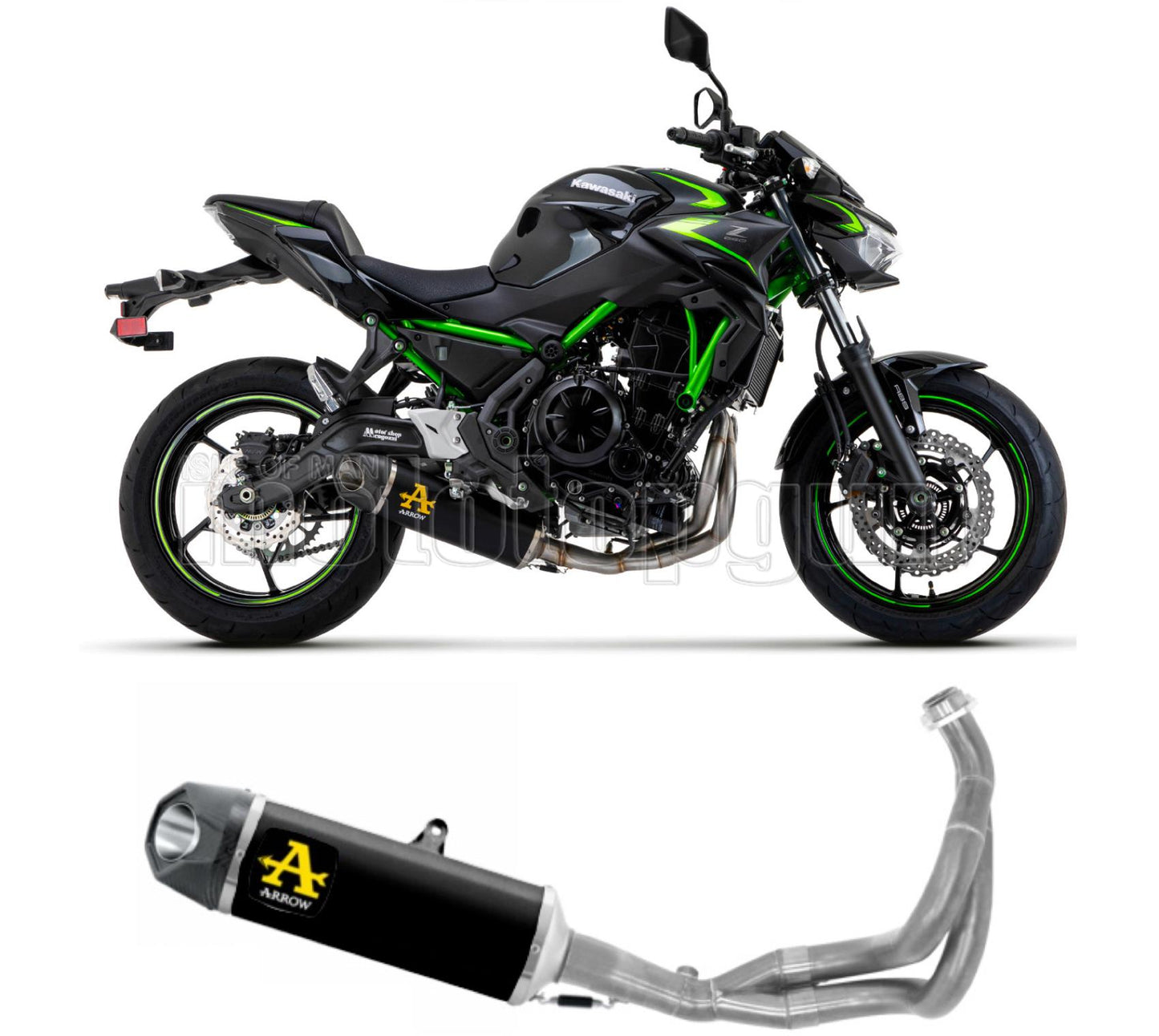 SCARICO OMOLOGATO OPEN ARROW INDY-RACE IN ALLUMINIO NERO CON FONDELLO IN CARBY COMPATIBILE CON KAWASAKI Z650 Z-650 21/23