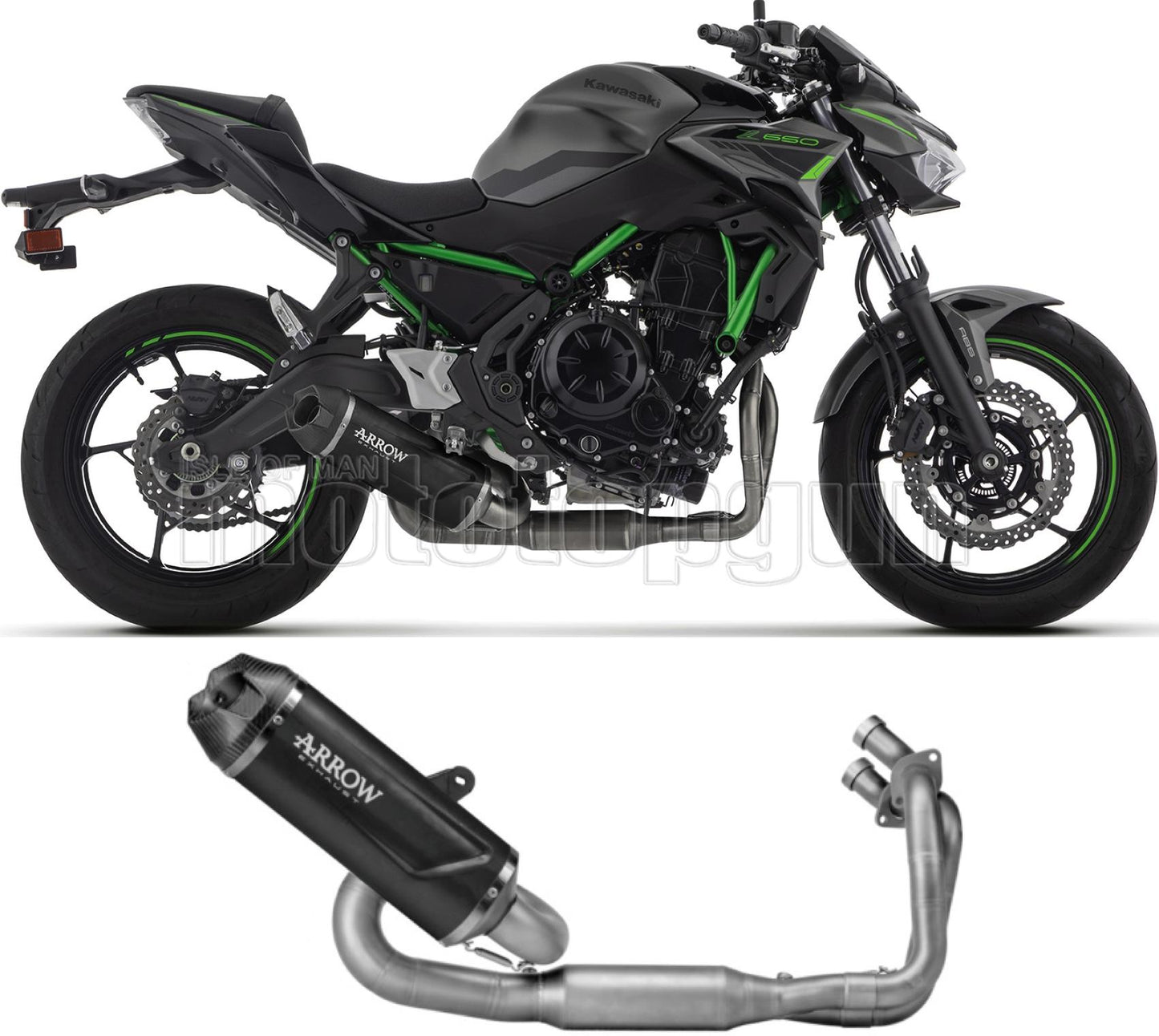 ARROW SCARICO COMPLETO OMOLOGATO CATALIZZATO INDY-RACE EVO ALLUMINIO NERO FONDELLO CARBY COMPATIBILE CON KAWASAKI Z650 Z-650 35KW 24/25