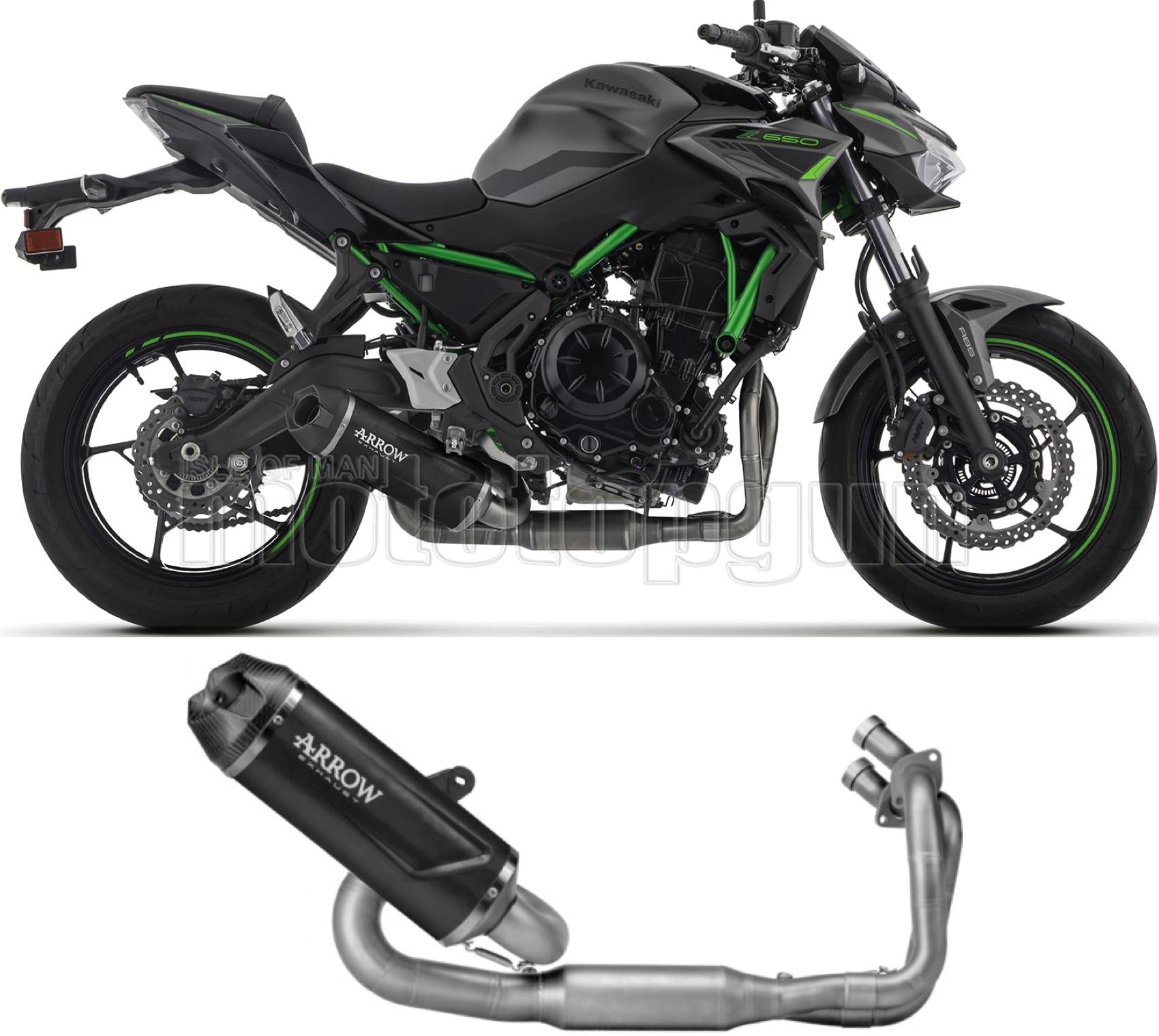 ARROW SCARICO COMPLETO OMOLOGATO CATALIZZATO INDY-RACE EVO ALLUMINIO NERO FONDELLO CARBY COMPATIBILE CON KAWASAKI Z650 Z-650 35KW 24/25