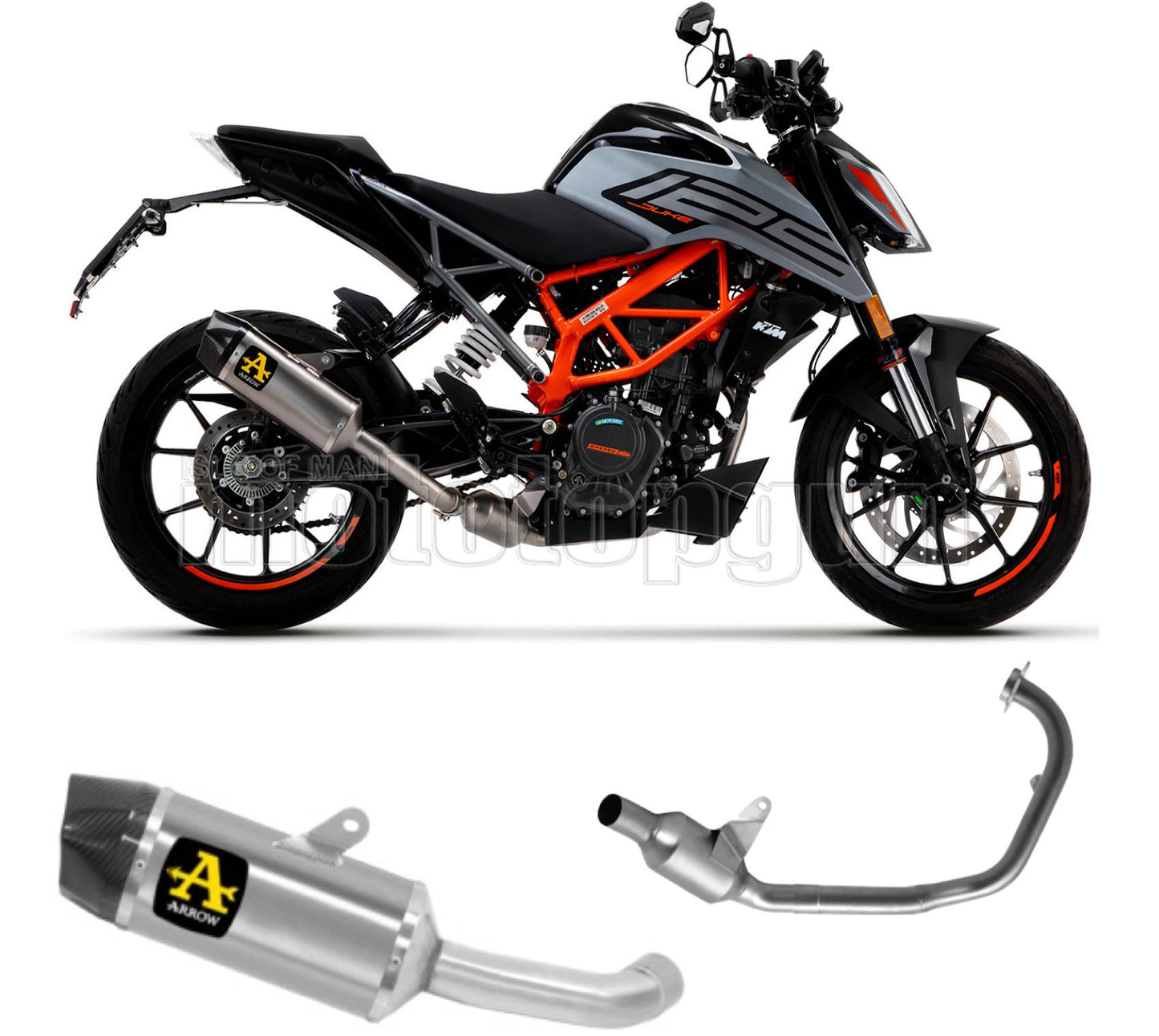 SCARICO OMOLOGATO OPEN ARROW INDY-RACE IN ALLUMINIO CON FONDELLO IN CARBY COMPATIBILE CON KTM DUKE 125 21/23