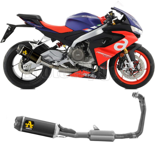 SCARICO OMOLOGATO OPEN ARROW INDY-RACE IN ALLUMINIO NERO CON FONDELLO IN CARBY COMPATIBILE CON APRILIA RS 660 20/23