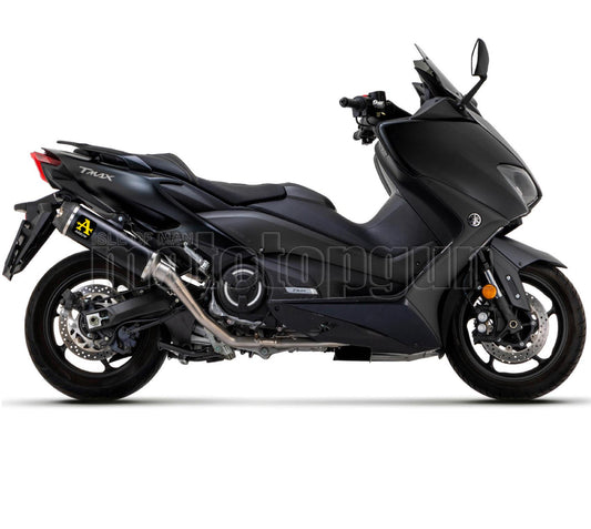 SCARICO RACE DOPPIO TERMINALE ARROW INDY-RACE IN TITANIO NERO CON FONDELLO IN CARBY COMPATIBILE CON YAMAHA TMAX T-MAX 530 17/19
