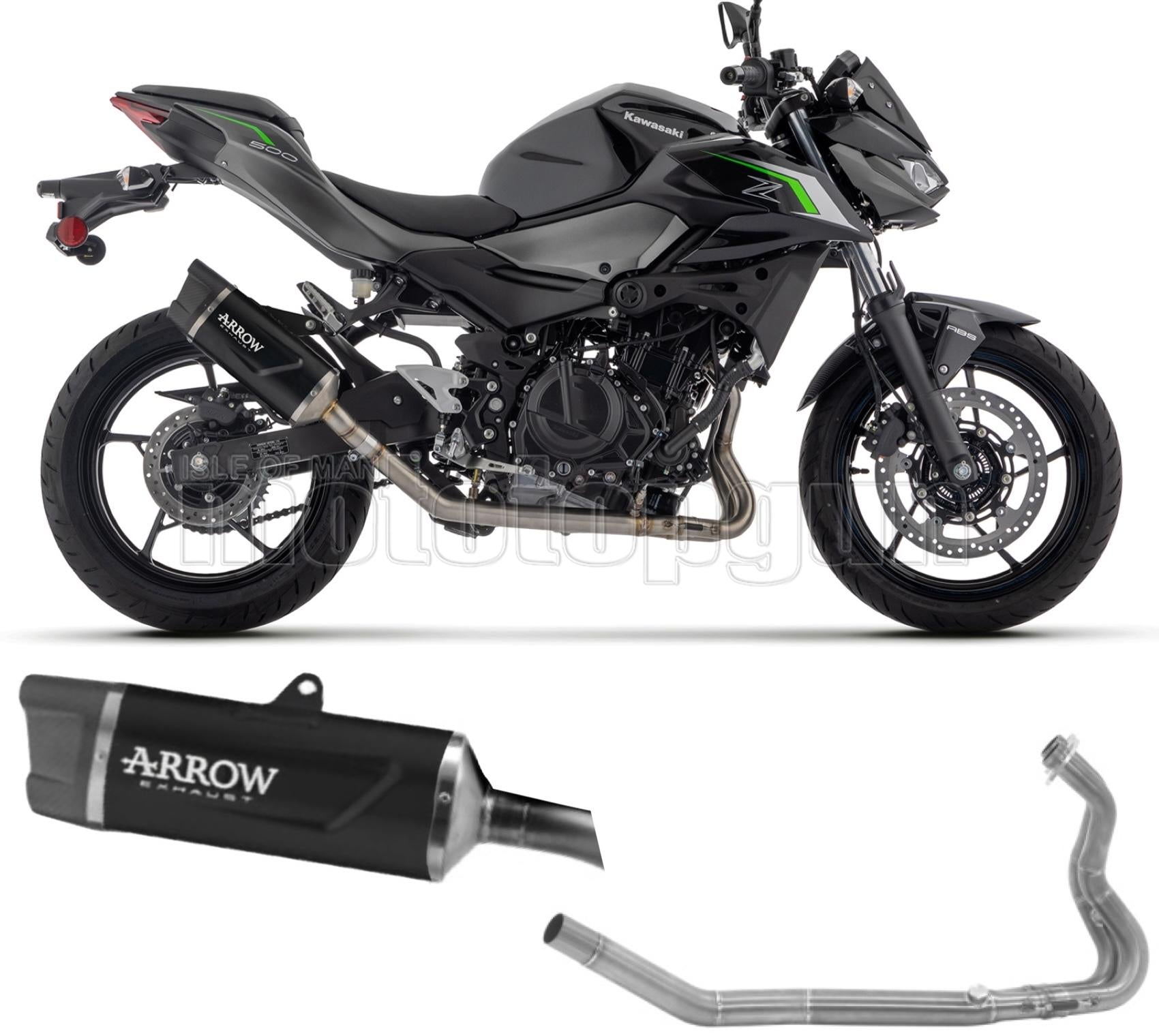 SCARICO OMOLOGATO ARROW INDY-RACE EVO IN ALLUMINIO NERO CON COPPA IN CARBONIO COMPATIBILE CON KAWASAKI Z-500 Z500 2024