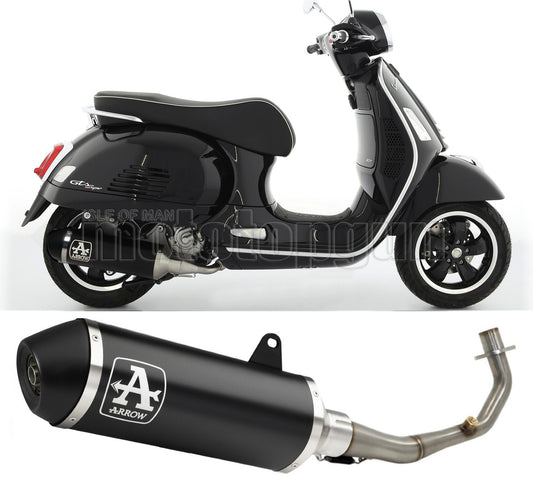 RACCORDO OPEN ARROW URBAN IN ALLUMINIO NERO CON FONDELLO IN ALLUMINIO NERO COMPATIBILE CON PIAGGIO VESPA GTS 300 21/22