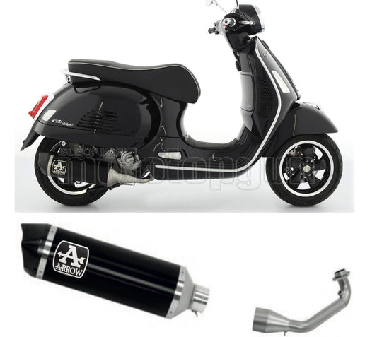 RACCORDO OPEN ARROW RACE-TECH IN ALLUMINIO NERO CON FONDELLO IN CARBY COMPATIBILE CON PIAGGIO VESPA GTS 300 21/22