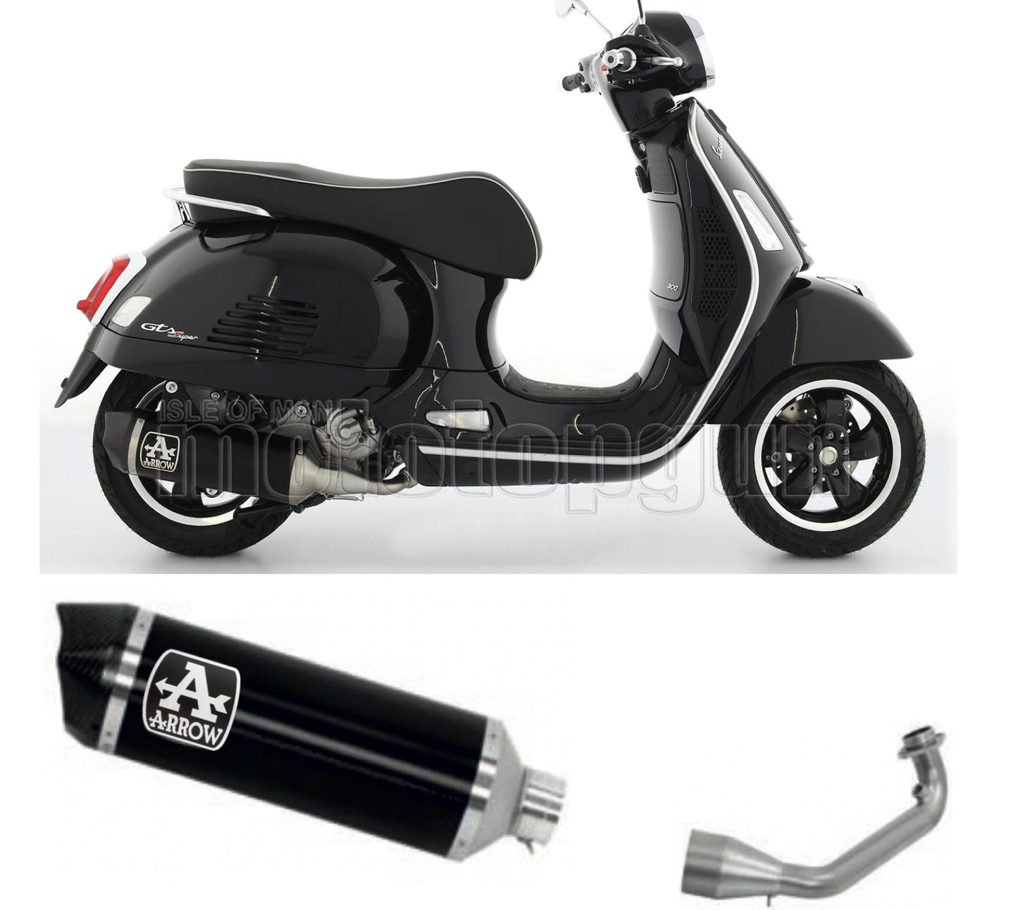 RACCORDO OPEN ARROW RACE-TECH IN ALLUMINIO NERO CON FONDELLO IN CARBY COMPATIBILE CON PIAGGIO VESPA GTS 300 21/22