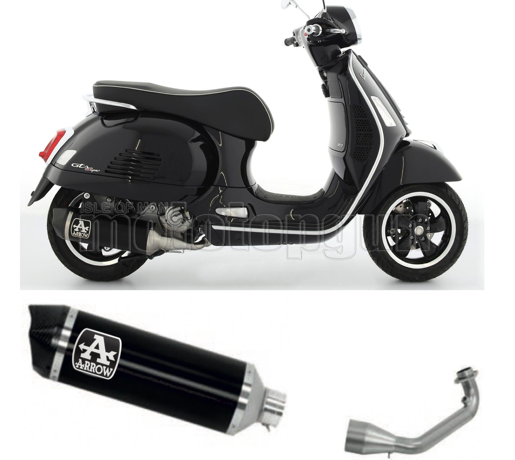 RACCORDO OPEN ARROW RACE-TECH IN ALLUMINIO NERO CON FONDELLO IN CARBY COMPATIBILE CON PIAGGIO VESPA GTS 300 21/22