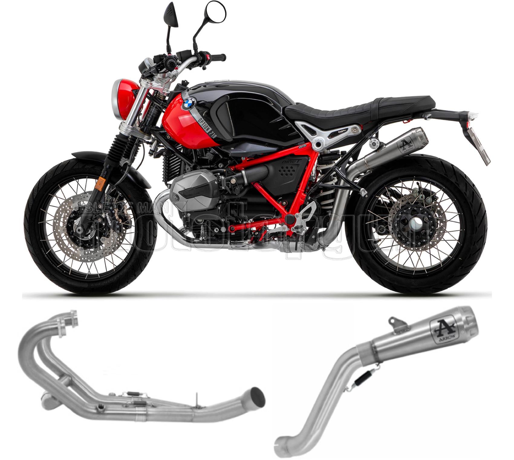 SCARICO OMOLOGATO OPEN ARROW PRO-RACE IN TITANIO CON FONDELLO IN TITANIO COMPATIBILE CON BMW R NINE T SCRAMBLER 21/23
