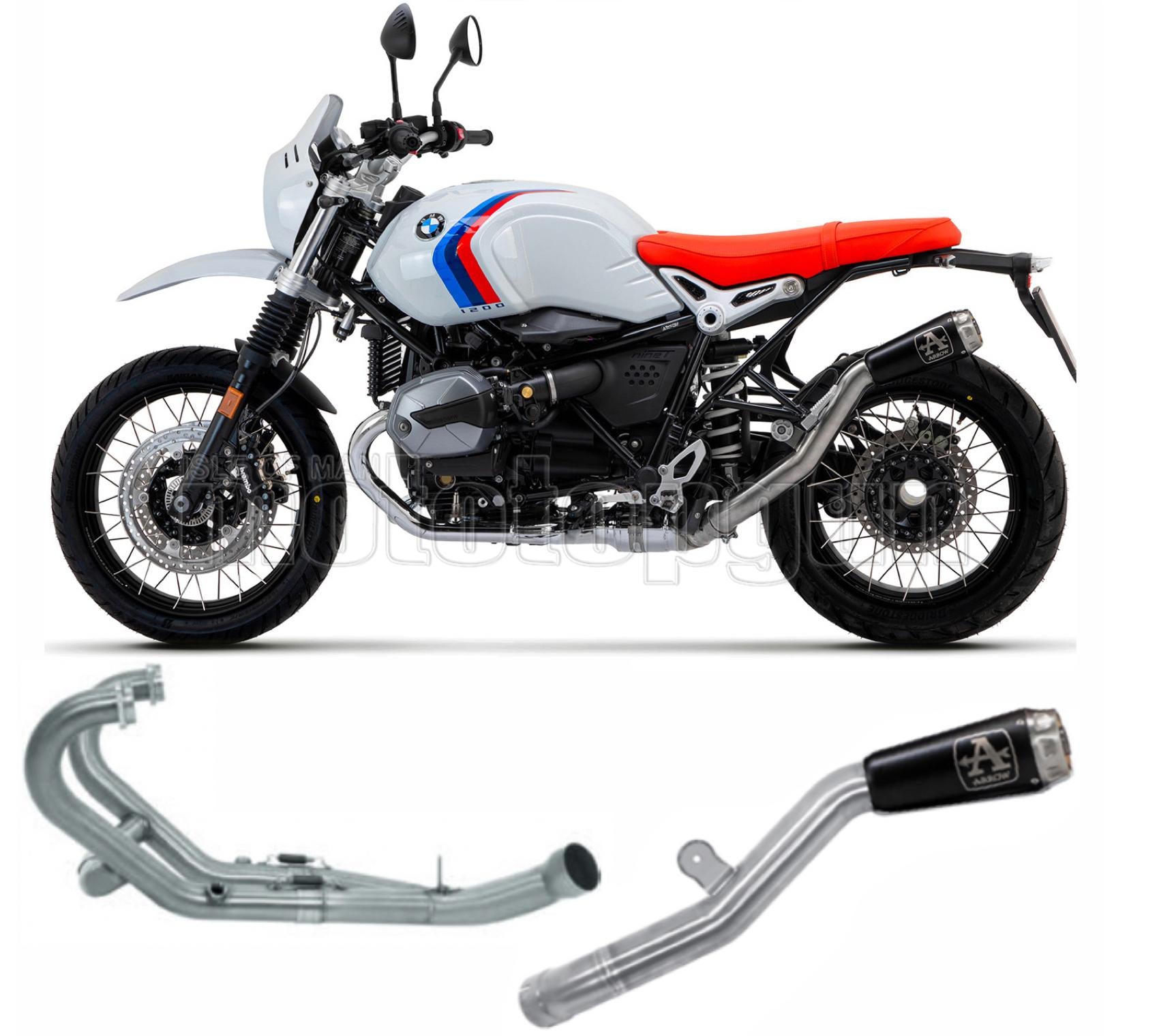 SCARICO OMOLOGATO OPEN ARROW PRO-RACE IN NICHROM NERO CON FONDELLO IN INOX COMPATIBILE CON BMW R NINE T URBAN GS 21/23