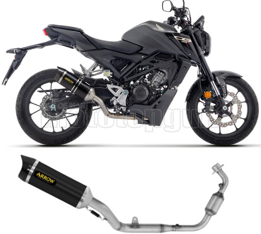 COLLETTORE OPEN ARROW THUNDER IN ALLUMINIO NERO CON FONDELLO IN CARBY COMPATIBILE CON HONDA CB 125 R 2024