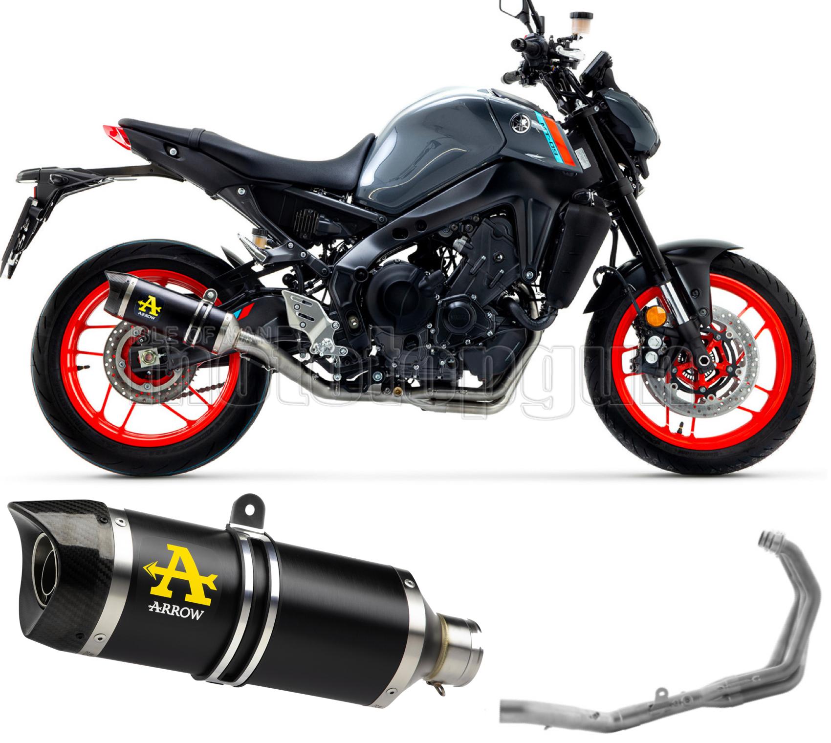SCARICO OMOLOGATO OPEN ARROW THUNDER IN ALLUMINIO NERO CON FONDELLO IN CARBY COMPATIBILE CON YAMAHA MT09 MT-09 21/23
