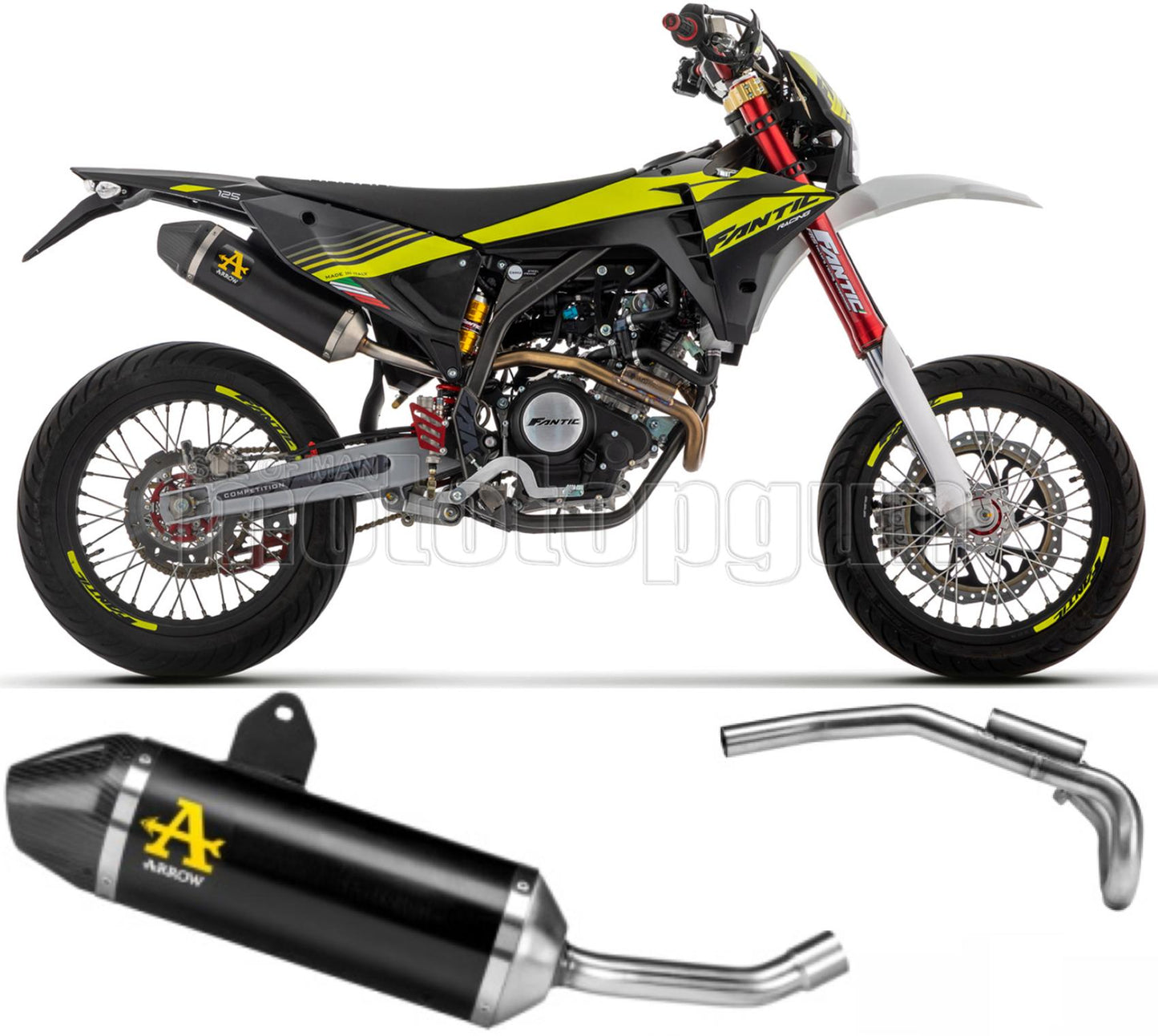 ARROW SCARICO COMPLETO + COLLETTORE OMOLOGATO OPEN THUNDER ALLUMINIO NERO FONDELLO CARBY COMPATIBILE CON FANTIC MOTOR XEF / XMF 125 23/24