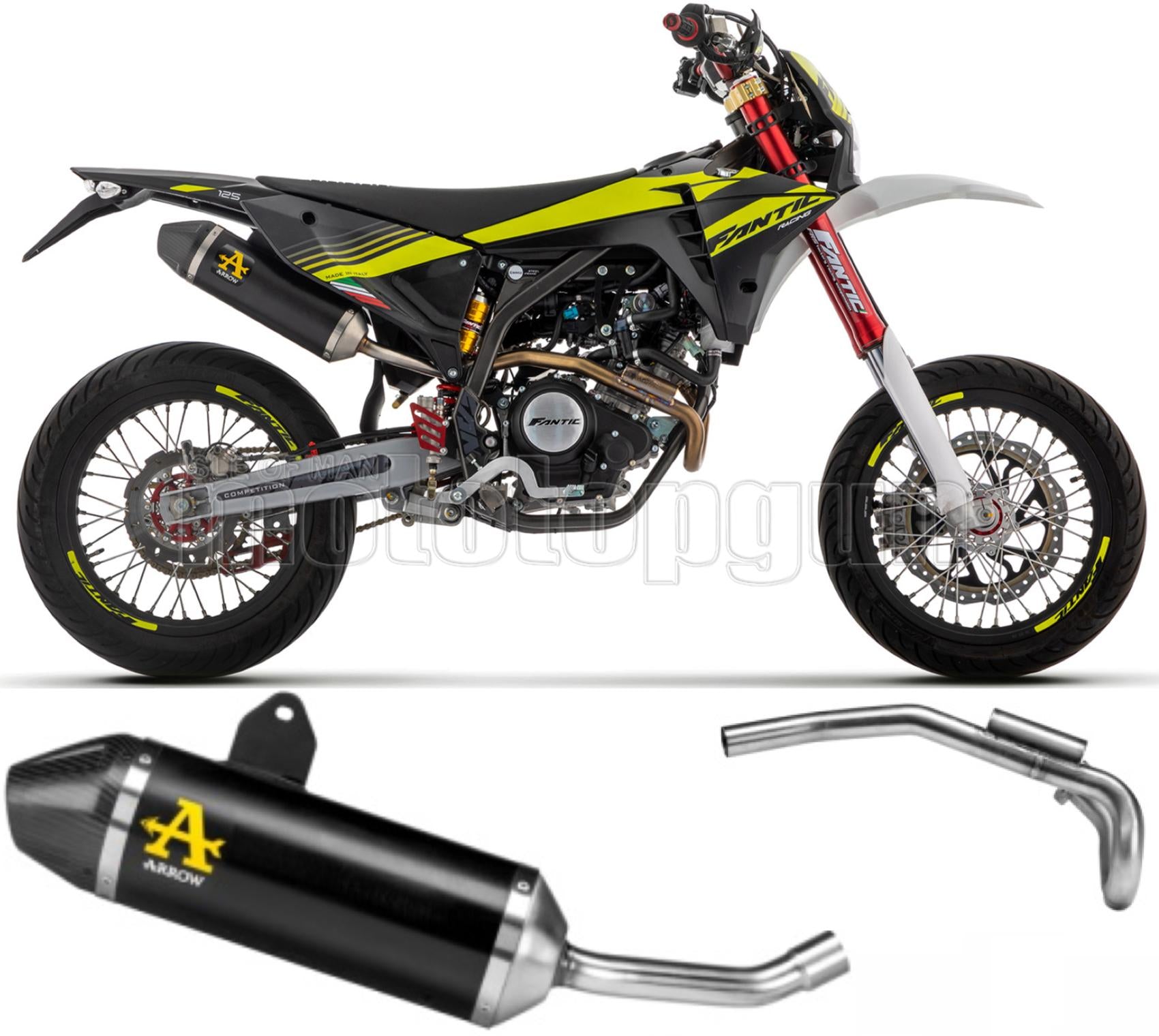 ARROW SCARICO COMPLETO + COLLETTORE OMOLOGATO OPEN THUNDER ALLUMINIO NERO FONDELLO CARBY COMPATIBILE CON FANTIC MOTOR XEF / XMF 125 23/24