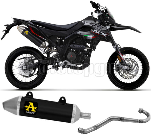 COLLETTORE ARROW THUNDER IN ALLUMINIO NERO CON FONDELLO IN INOX COMPATIBILE CON APRILIA RX - SX 125 21/23