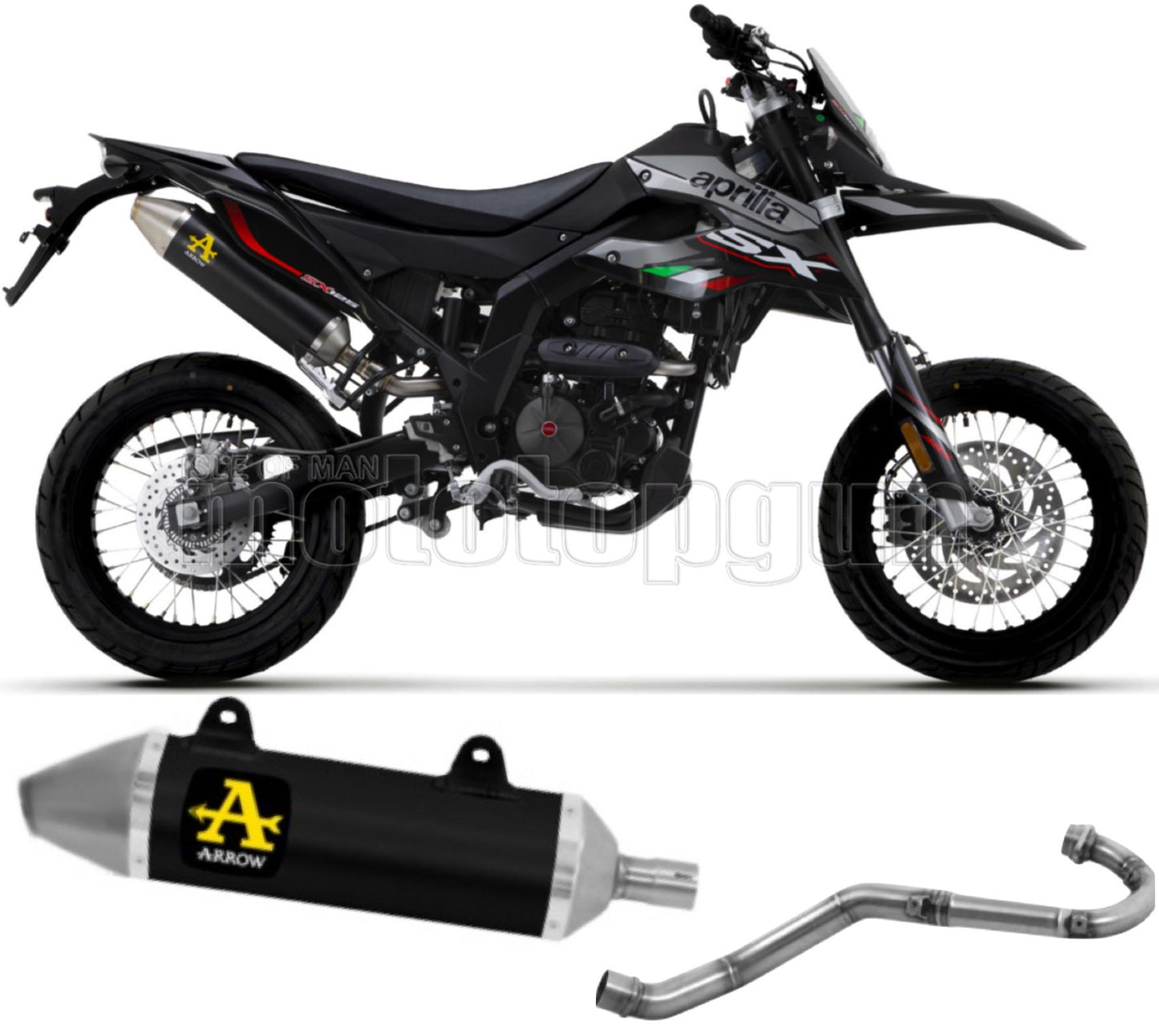 COLLETTORE ARROW THUNDER IN ALLUMINIO NERO CON FONDELLO IN INOX COMPATIBILE CON APRILIA RX - SX 125 21/23