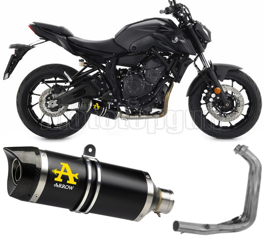 SCARICO OMOLOGATO OPEN ARROW THUNDER IN ALLUMINIO NERO CON FONDELLO IN CARBY COMPATIBILE CON YAMAHA MT07 MT-07 21/23