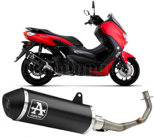 SCARICO COMPLETO COMPETITION ARROW URBAN IN ALLUMINIO NERO CON FONDELLO IN INOX NERO COMPATIBILE CON YAMAHA NMAX N-MAX 125 21/23