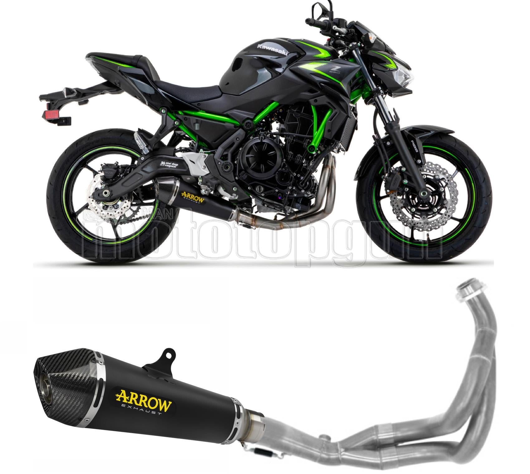 SCARICO OMOLOGATO OPEN ARROW X-KONE IN NICHROM NERO CON FONDELLO IN CARBY COMPATIBILE CON KAWASAKI Z650 Z-650 21/23