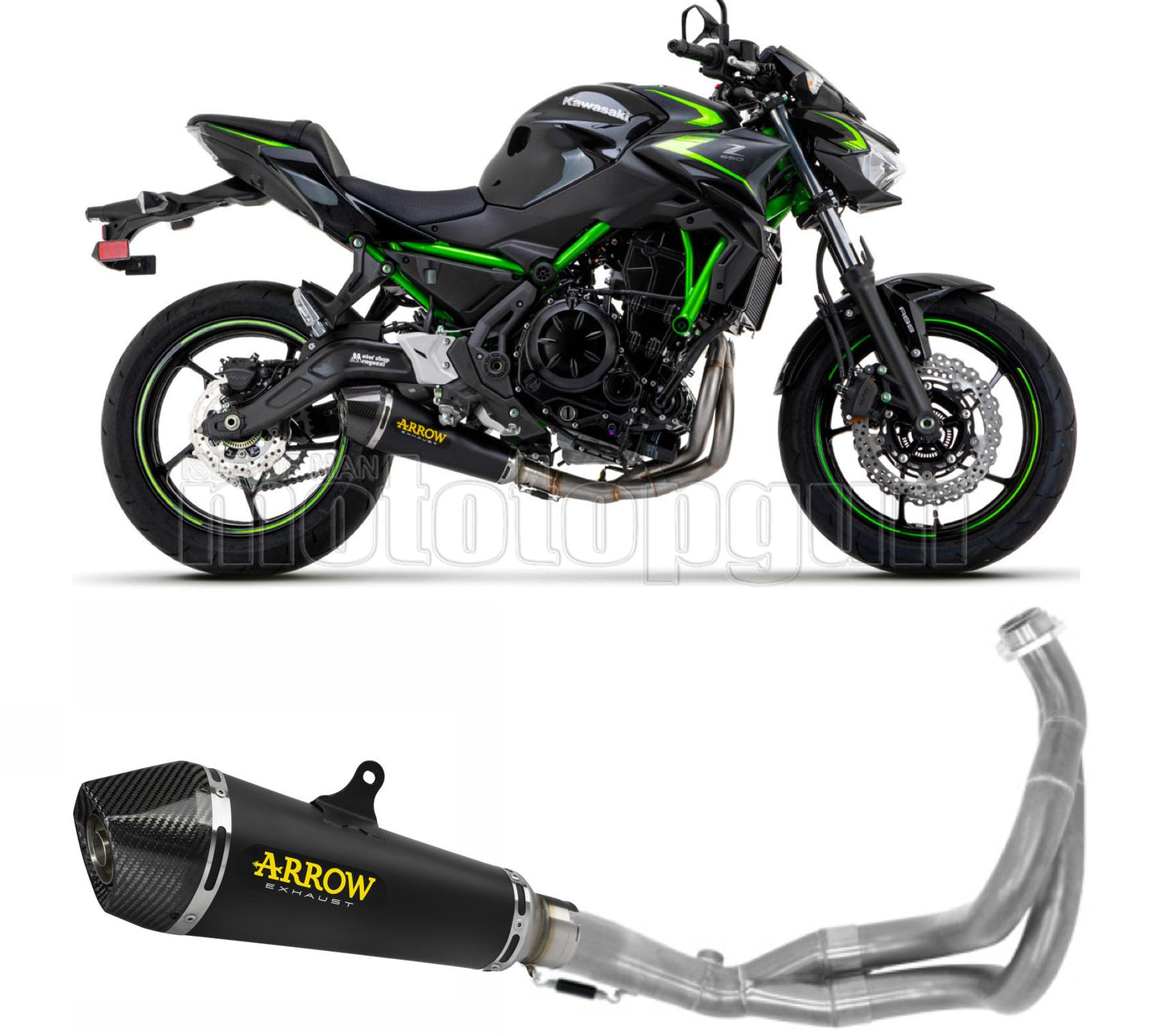 SCARICO OMOLOGATO OPEN ARROW X-KONE IN NICHROM NERO CON FONDELLO IN CARBY COMPATIBILE CON KAWASAKI Z650 Z-650 21/23