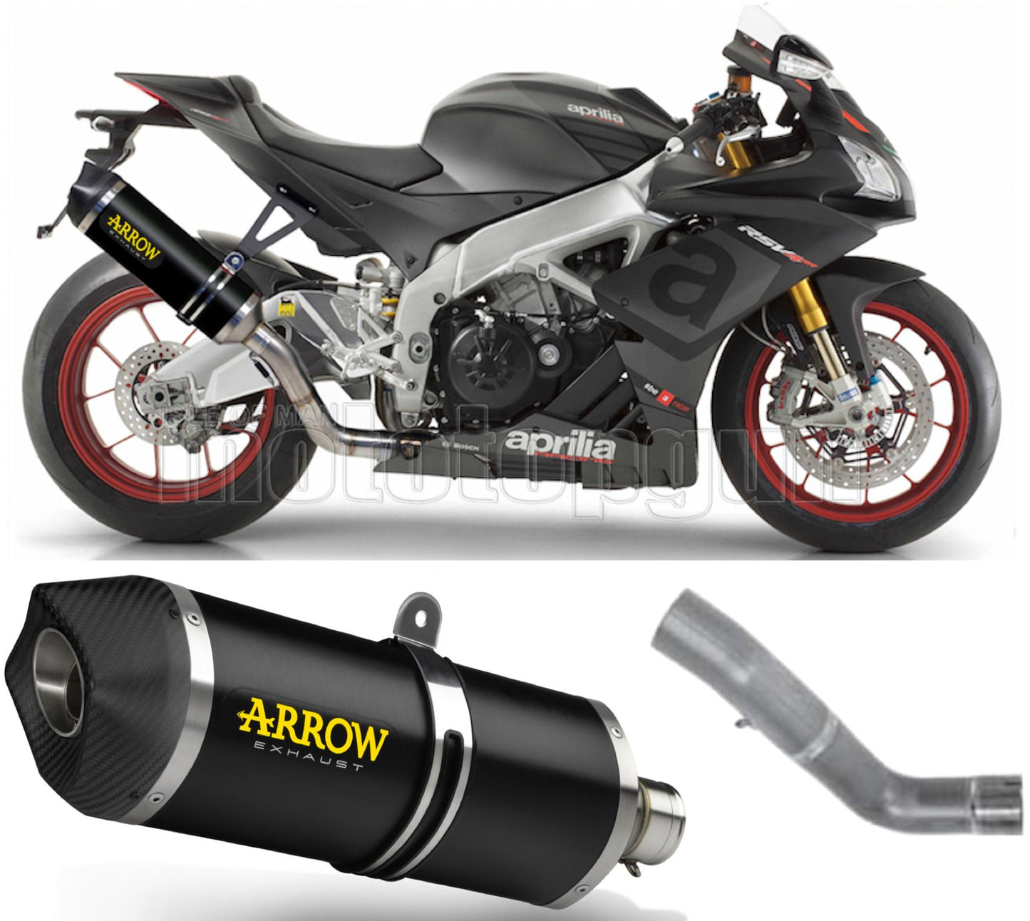 SCARICO COMPLETO OMOLOGATO OPEN ARROW RACE-TECH IN ALLUMINIO NERO CON FONDELLO IN CARBY COMPATIBILE CON APRILIA RSV4 RSV-4 RR 15/16
