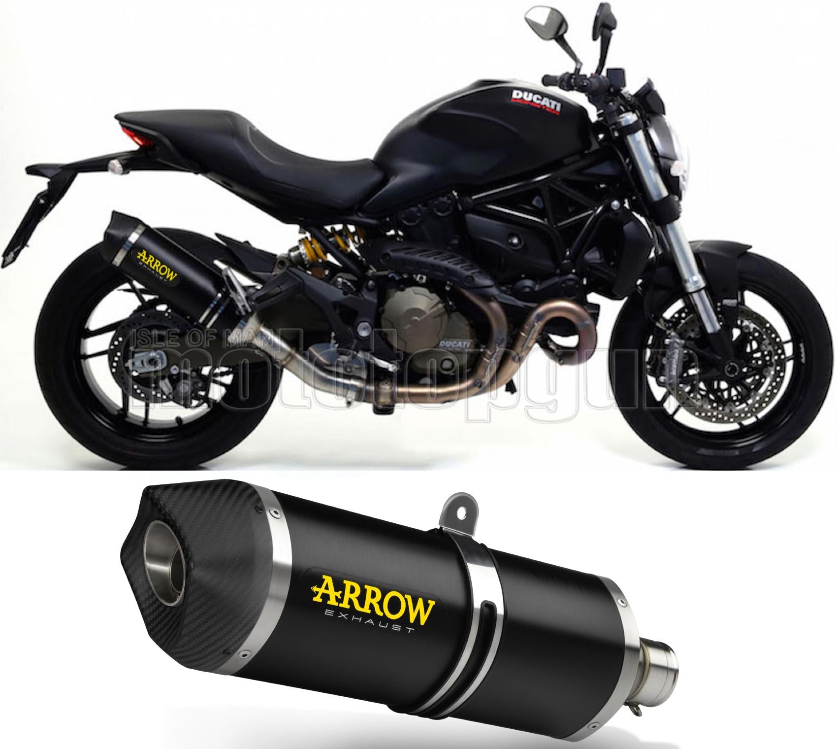 SCARICO COMPLETO OMOLOGATO OPEN ARROW RACE-TECH IN ALLUMINIO NERO CON FONDELLO IN CARBY COMPATIBILE CON DUCATI MONSTER 821 14/16