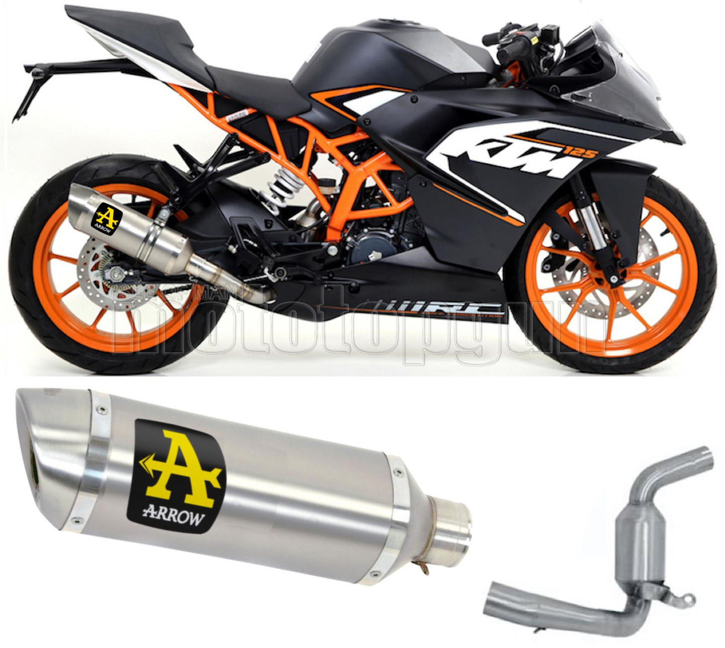 SCARICO COMPLETO OMOLOGATO OPEN ARROW THUNDER IN ALLUMINIO CON FONDELLO IN INOX COMPATIBILE CON KTM RC 125 15/16